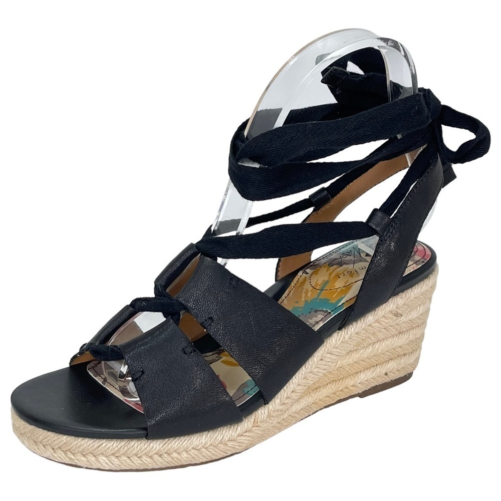 Patricia Nash Riva Black Leather Tie Up Womens Espadrille Sandals Size 7.5M - Picture 2 of 14